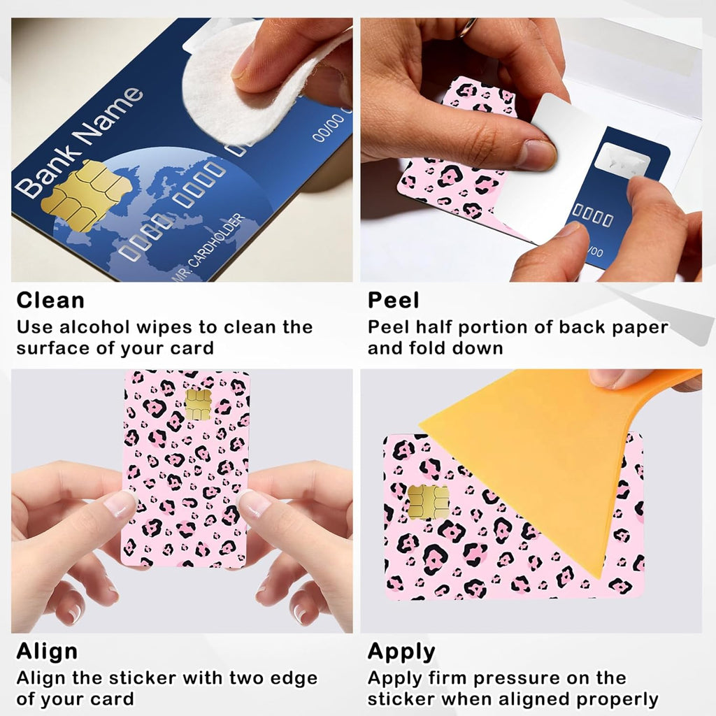 4 PCS Credit Card Skin Leopard Print Theme Credit Card Skin Sticker Cover Vinyl Stickers for Debit Credit Cards Cute Waterproof Skins Cover for Bank Transportation Metro Key Cards