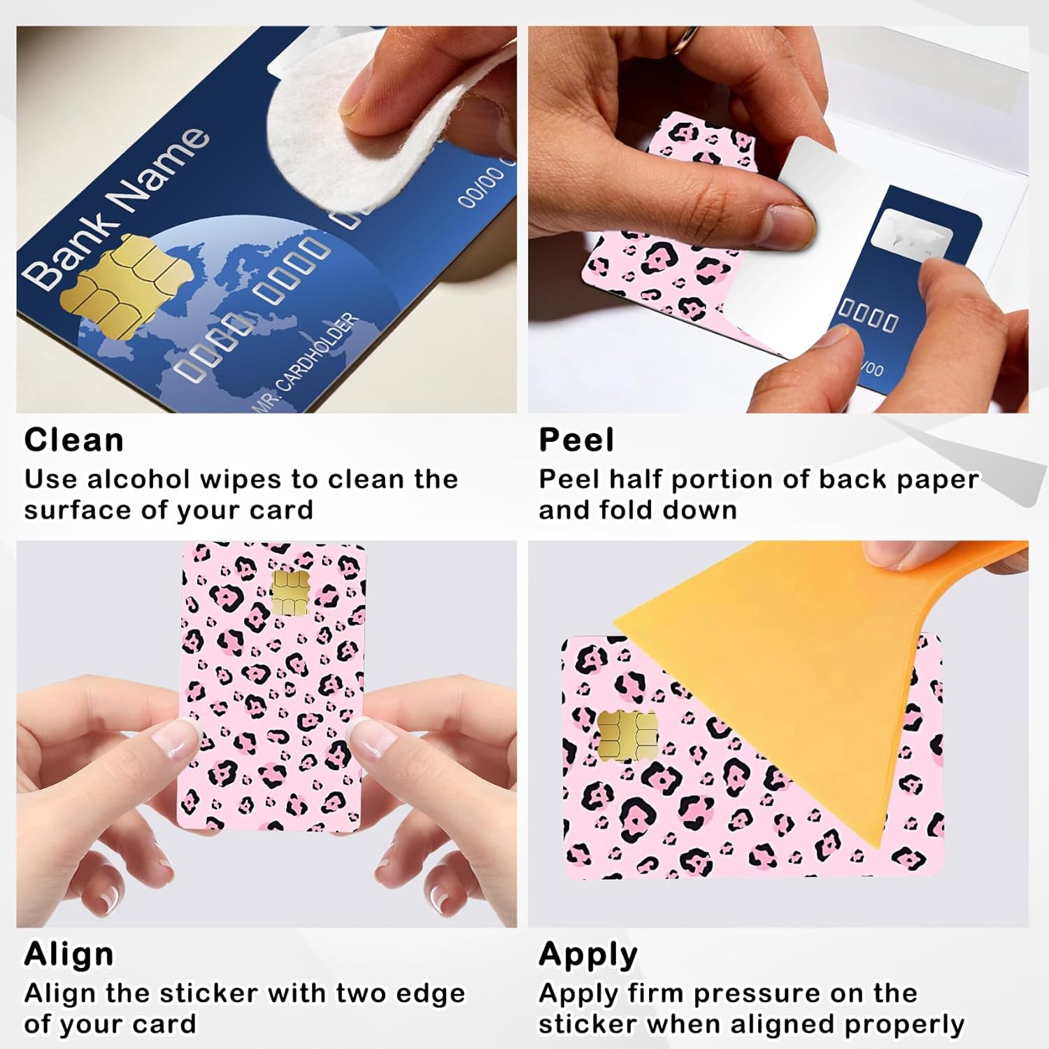 4 PCS Credit Card Skin Leopard Print Theme Credit Card Skin Sticker Cover Vinyl Stickers for Debit Credit Cards Cute Waterproof Skins Cover for Bank Transportation Metro Key Cards