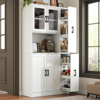 Gyfimoie 68" Tall Kitchen Pantry Cabinet with Side Drawer, Kitchen Pantry Storage Cabinet with Acrylic Door,Freestanding Food Hutch with Microwave Stand for Dining Room (White)