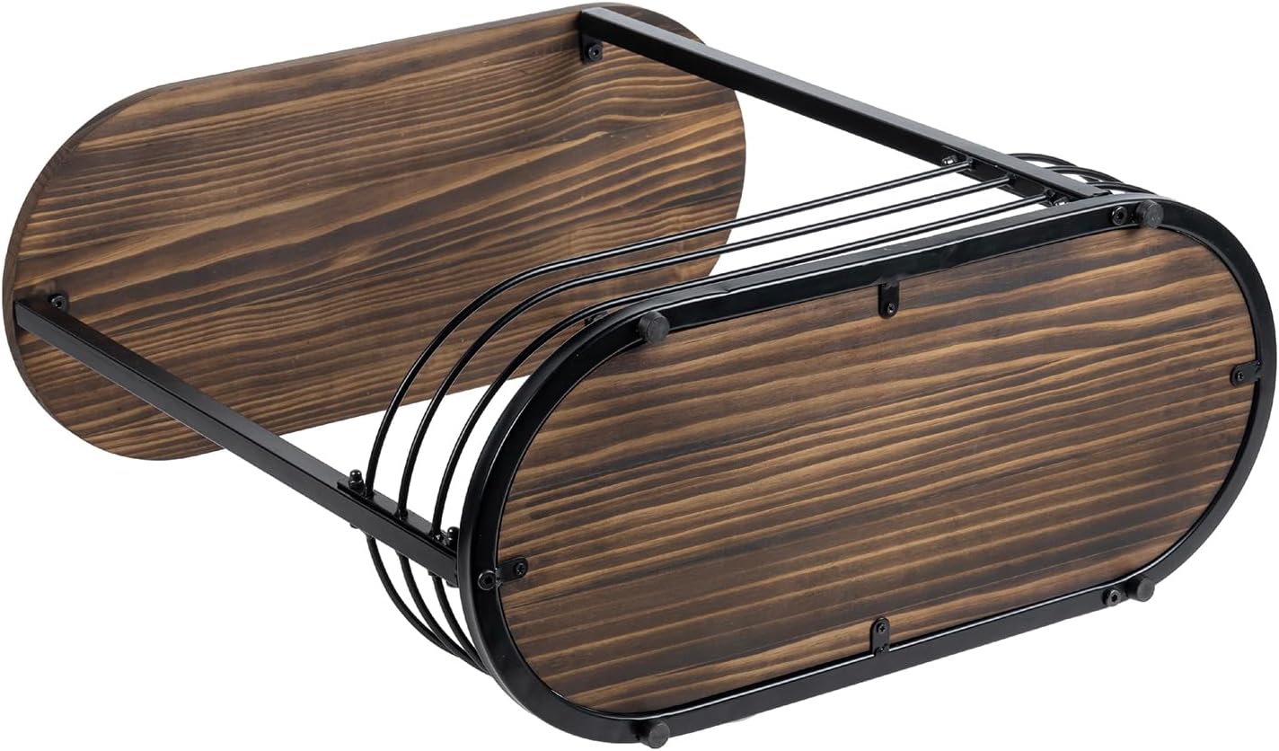MyGift 21 Inch Tall Brown Wood Oval Side Table, 2 Tier Living Room Sofa End or Side Table with Bottom Storage