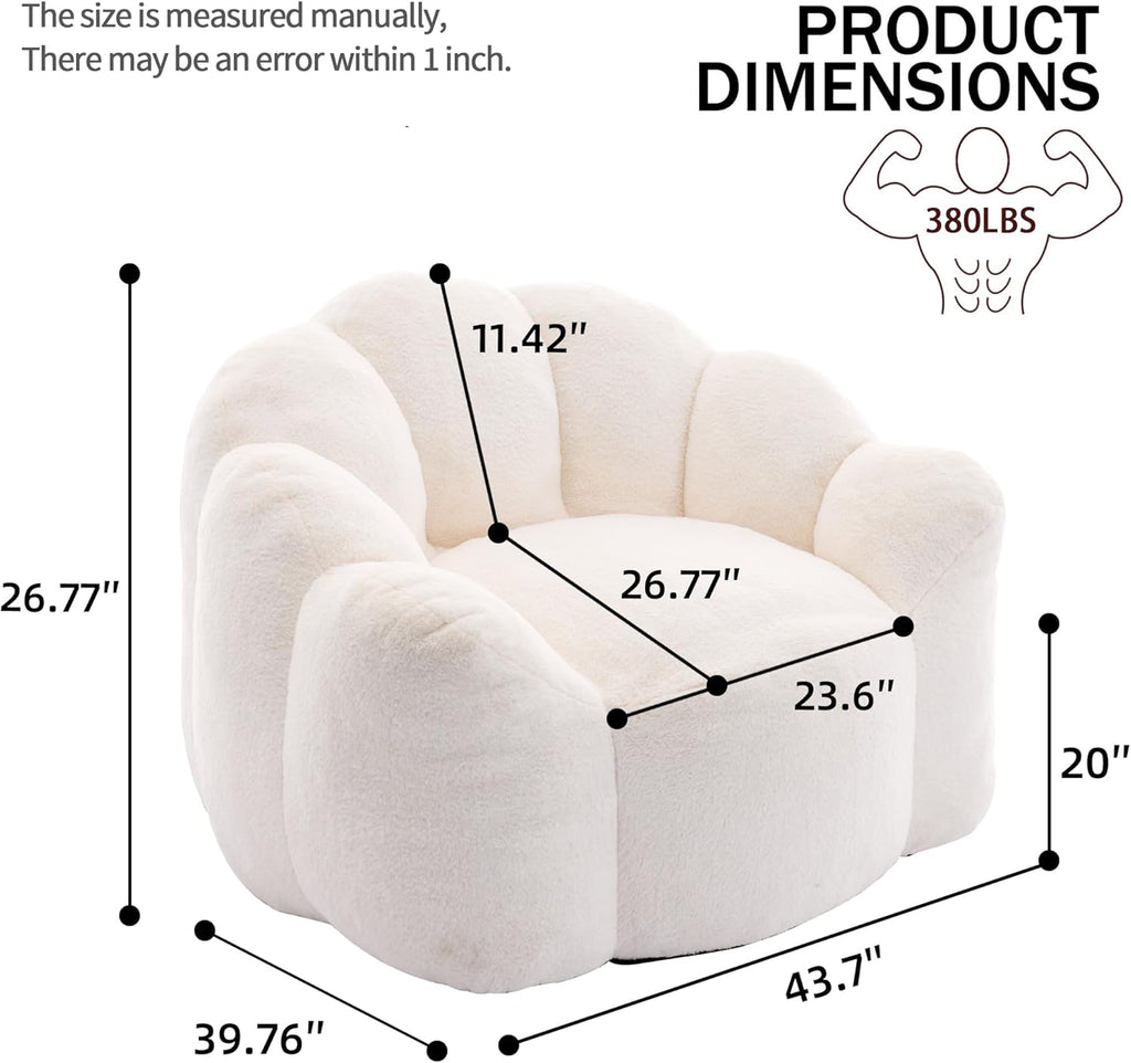 Bean Bag Chair for Adults, Floral Shaped Bean Bag Single Sofa, Ultra Soft Faux Fur Floor Sofa, Oversize Reading Chair for Living Room,Bedroom, Study, Beige,
