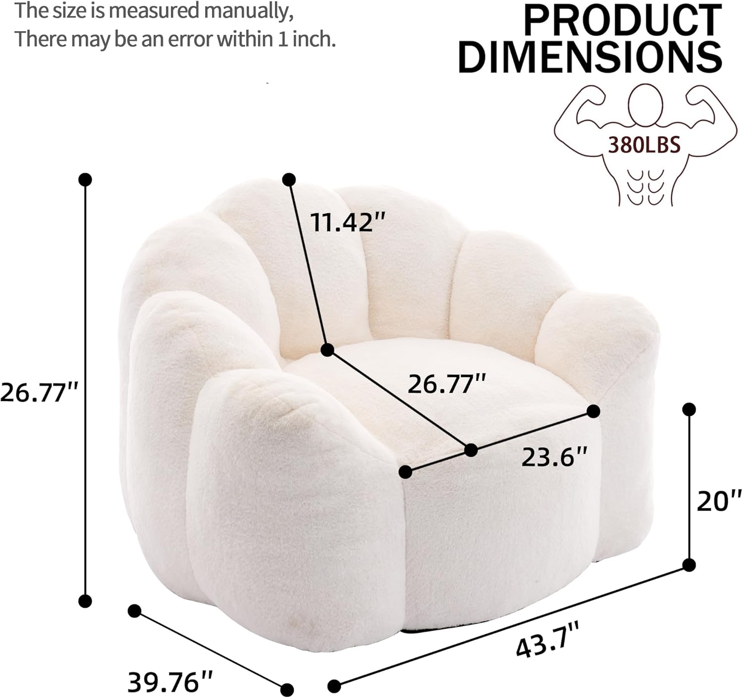 Bean Bag Chair for Adults, Floral Shaped Bean Bag Single Sofa, Ultra Soft Faux Fur Floor Sofa, Oversize Reading Chair for Living Room,Bedroom, Study, Beige,