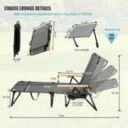 Folding Lounge Chair with Adjustable Canopy, Portable Sun Lounger with 4-Position Reclining Back, Outdoor Chaise Lounge with Arms, Tanning Chair for Beach Poolside Backyard Camping, 440LBS (Gray B)