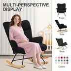 Zedachica Rocking Chair Nursery Teddy Upholstered Glider Rocker Rocking Accent Chair Padded Seat with High Backrest Armchair Comfy Side Chair for Living Room Bedroom Offices (Black Teddy)