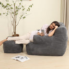 MOMCAYWEX Comfy Gaint Bean Bag Chair with Ottoman, Huge Bean Bag Armchair for Adults and Teens, Dark Grey