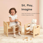 OOOK Montessori Weaning Table and Chair Set, Kids Activity Table and Chair Set with Fence for Read, Play Toys, Snack Time, Step Stool, 1-3 Year Old Kids Montessori Furniture