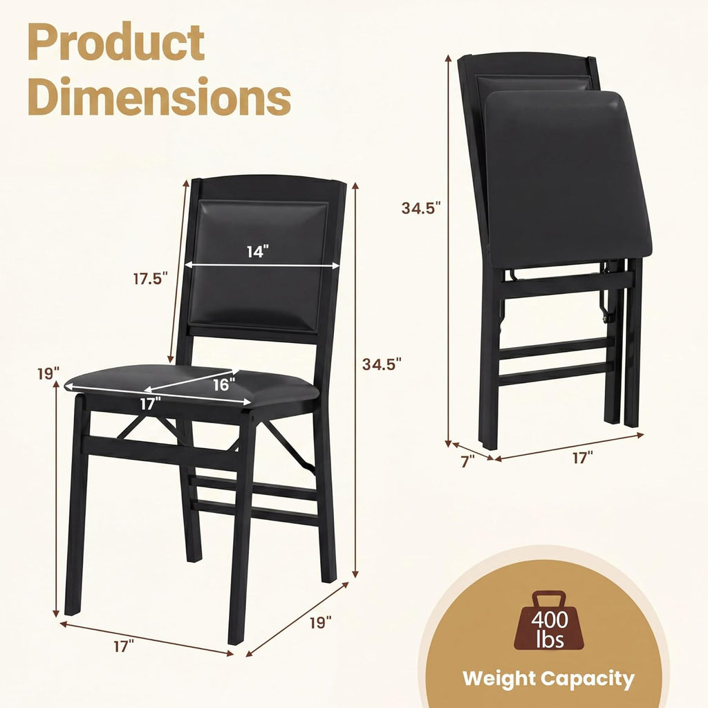 GOFLAME Folding Dining Chairs Set of 4, Faux Leather Upholstered Kitchen Chairs with Padded Seat and Backrest, Solid Wood Foldable Chairs for Living Room, Dining Room, Restaurant, Black