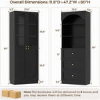 Cyclysio 80" Tall Pantry Cabinet with 3 Drawers, Arched Kitchen Storage Cabinets with 3-Tier Open Shelves and Glass Doors, Wood Floor Cupboard with Seamless Fit Wall for Living Room, Kitchen
