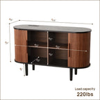 47" Modern Buffet Cabinet with Charging Station, Mid-Century Fluted Sideboard Table, Rounded Console with Storage & USB/Type-C Ports for Dining Room Kitchen Coffee Bar, Walnut