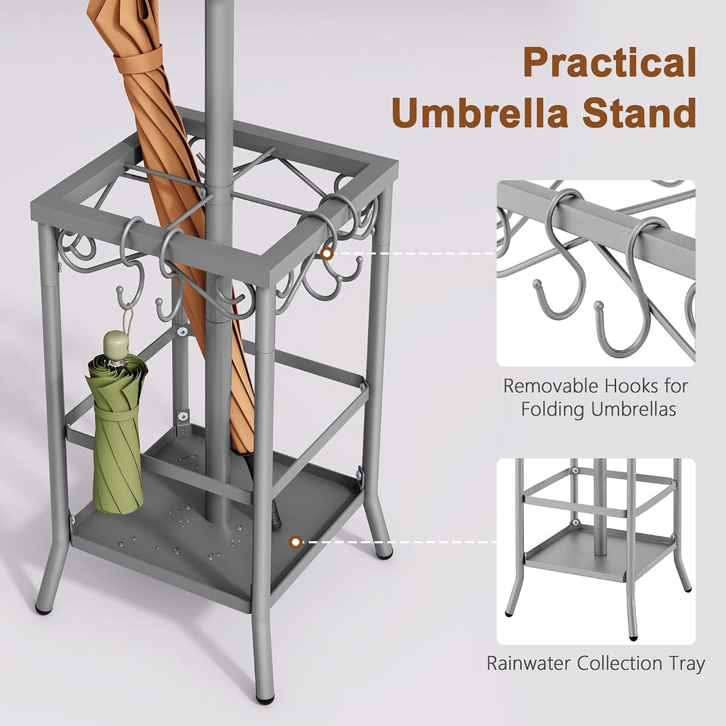 Hoctieon Coat Rack Freestanding, Coat Tree with Umbrella Holder | Metal Coat Rack Stand with 12 Hooks, Standing Coat Hanger Stand, Umbrella Stand for Entryway, Hat Rack Stand for Home Office