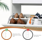 Karl home Shoe Rack Storage Organizer, Rattan-Panel 3-Tilt-Out Shoe Storage Cabinet, Hidden Shoe Storage for Entryway,Ideal for Heels,Slippers,Casual Shoes, White