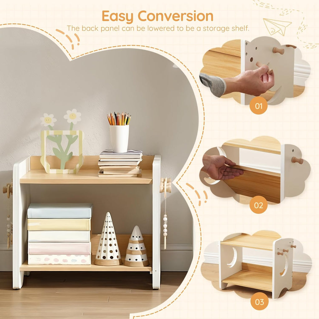 HOOBRO Weaning Table and Chair Set, 3-Level Height Adjustable Chair for Ages 1-3, Wooden Baby Activity Furniture for Reading, Playing and Eating, Enlarge Desktop, Easy to Assemble, Natural WN03KT01