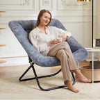 DUMOS Comfy Chair for Adults, Soft Faux Fur Folding Lounge for Bedroom Living Room Dorm Rooms Flexible Reading Chair for Teens, Large Size Foldable, Square-Gray