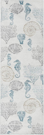 Tribesigns Boho Coastal 2x6 Washable Hallway Runner Rug Non Slip, Soft Ocean Beach Entryway Kitchen Runner Rugs Non Skid, Indoor Printed Carpet for Laundry Bathroom Decor, Light Grey/Blue