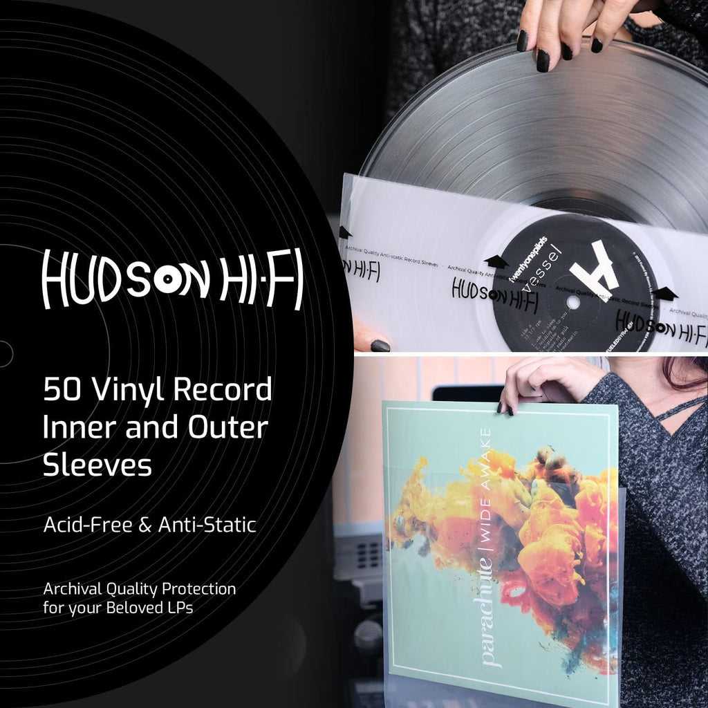 Hudson Hi-Fi 50x Inner & 50x Outer Protective Sleeves for Vinyl & Records Cover Art - Blocks Scratches, Static, Dust, Damage - Acid-Free, Smooth Slide - Fits Single Double Gatefold LP Sleeve