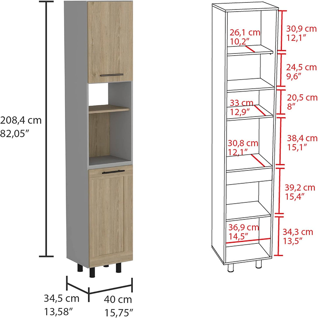 82" Tall Kitchen Pantry, Six Shelves, Double Doors, Light Pine - Home Storage Organizer