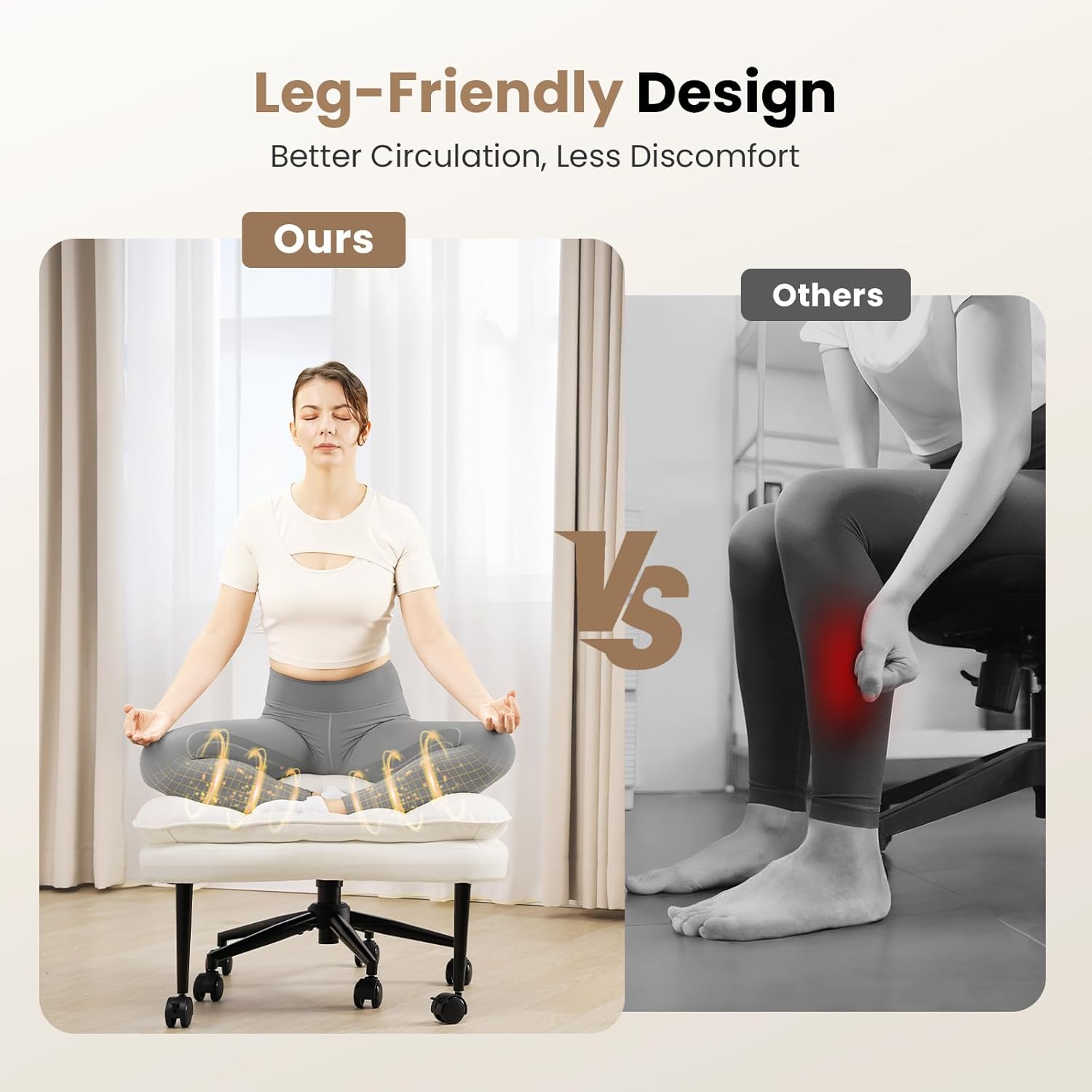 HOMRELEXA Extra-Wide & Tall Cross-Legged Office Chair – Deeply-Padded Cloud Seat, Ergonomic Back Support, Adjustable Height for ADHD & Meditation, White