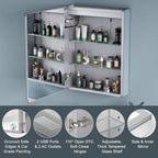 Medicine Cabinet with Lights, 16x24 inch, Only Hardwired, Anti-Fog/3 Colors/Dimmable, AL Alloy, 2 Outlets & USBs, ETL Listed, Wall Mount or Recessed Lighted Medicine Cabinet, Left Hinge