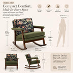 Nursery Rocking Chair, Compact Upholstered Rocker with Solid Wood Legs, Cozy Nursing Glider Chair for Mom, Small Space Chair for Nursery, Bedroom (Olive Green Floral)