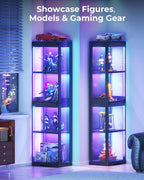 AODK Display Cabinet with Glass Doors, Glass Display Case with RGB LED Light, Corner Display Shelf for Collectibles, Black Curio Cabinet for Showcase, Bookcase