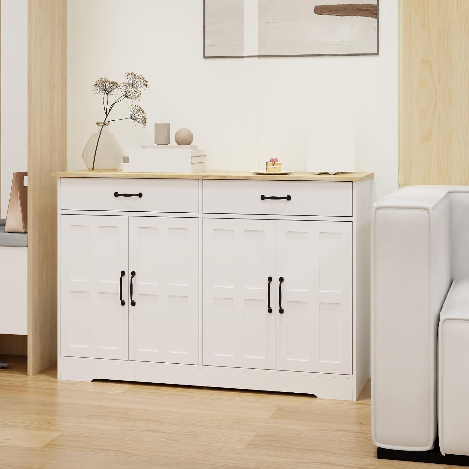 Farmhouse Buffet Cabinet Storage Sideboard, with 2 Drawers and 4 Doors, for Dining Living Room Kitchen,for Kitchen Home