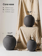 Large Blak Ceramic Vase - 9.8 Inch Rustic Farmhouse Flower Vase for Home Decor, Minimalist Tall Vases for Living Room, Table, Bathroom, Holiday & Weddings,Sandstone Dark Grey