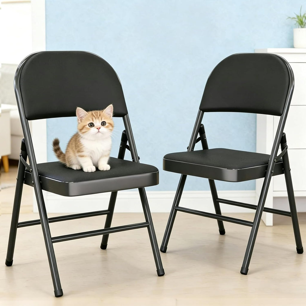 Set of 2 Folding Chairs with Cushion, No Assembly Wedding Chair, 280 LBS Capacity, Padded Folding Chairs 2 Pack for Banquet, Party, Picnic, Outdoor & Indoor Events, Black