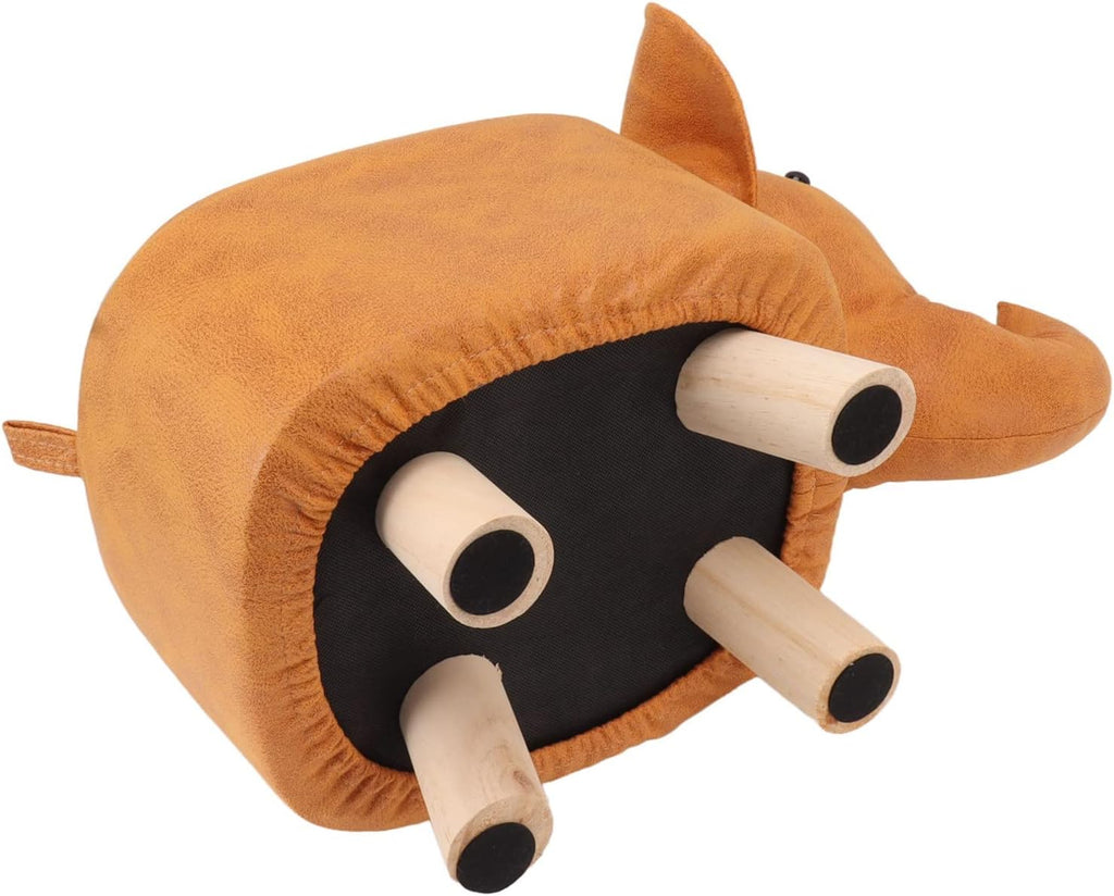 Pine Wood Elephant Footstool Cute and Stable Upholstered Stool for Nursery Bedroom Playroom Living Room Decor for Kids and Adults (Orange)