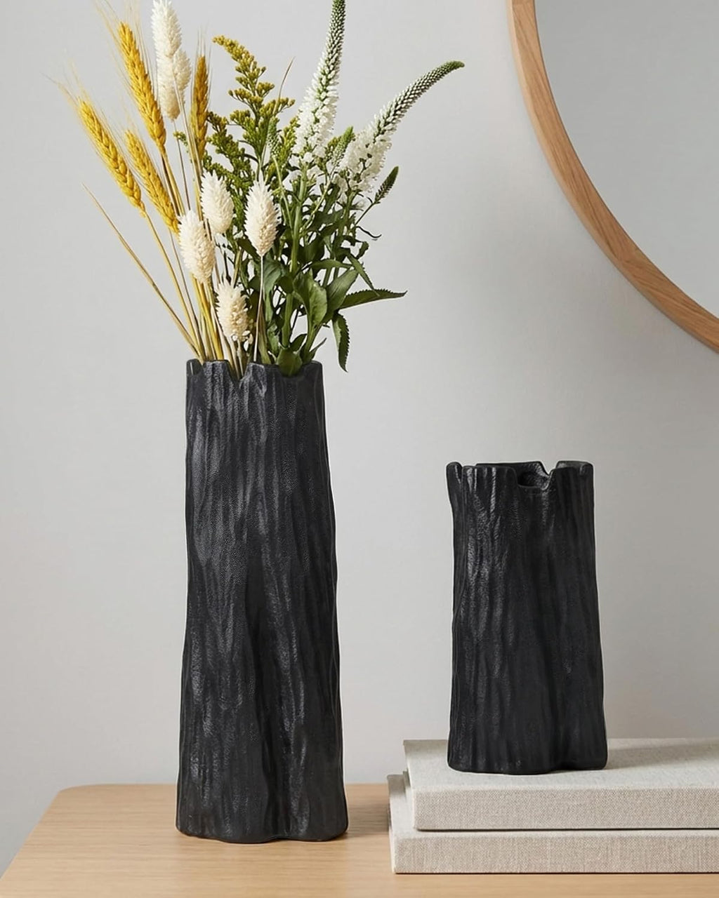 10.7 in Black Ceramic Flower Vase Organic Nature Shape Nordic Modern Style Ceramic Vase Shelf Home Living Room Coffee Table Centerpiece Black Vases Home Decor