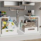 2-Tier Under Sink Organizer with Pull-Out Drawer, Kitchen and Bathroom Storage Rack (White)