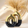 Black and Gold Ceramic Vase Set Home Decor,Round Donut Vase for Pampas Grass for Shelf Decor Home,Nordic Modern Oval for Bookshelf,FireplaceMantle,Centerpieces,Farmhouse,Rustic Décor