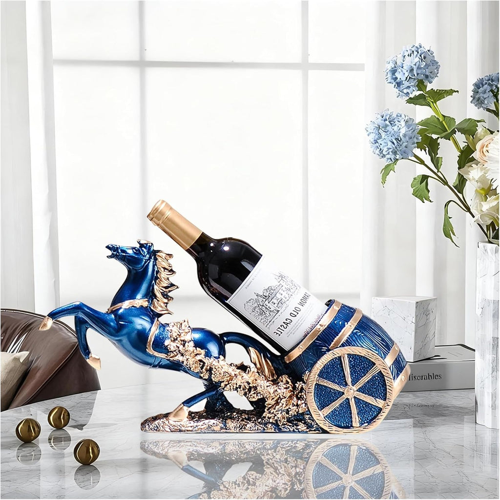Horse Wine Bottle Holder,Decorative Wine Bottle Display,17.3x8.6x5.5in,Blue | Resin Sculpture Wine Racks Figurines for Kitchen/Cellar/Bar Decor Organizer,Year of the Horse 2026 Gifts for Housewarming