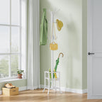 FAVOOSTY Coat Rack Freestanding,Coat Rack Stand with Umbrella Holder,Metal Coat Tree with 12 Hooks,Tree Clothes Hat for Entryway, Hallway, Bedroom, Living Room & Office -White