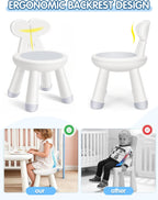 Toddler Chair for Table, Plastic Kids Chairs for Table with Ergonomic Backrest, Anti-Slip Toddler Indoor Outdoor Chair & Step Stool for Bathroom Kitchen, Easy Clean PP，White