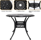 35" Outdoor Dining Table, Cast Aluminum Patio Bistro Table with 2.44" Umbrella Hole, Patio Furniture for Backyard Garden, Black