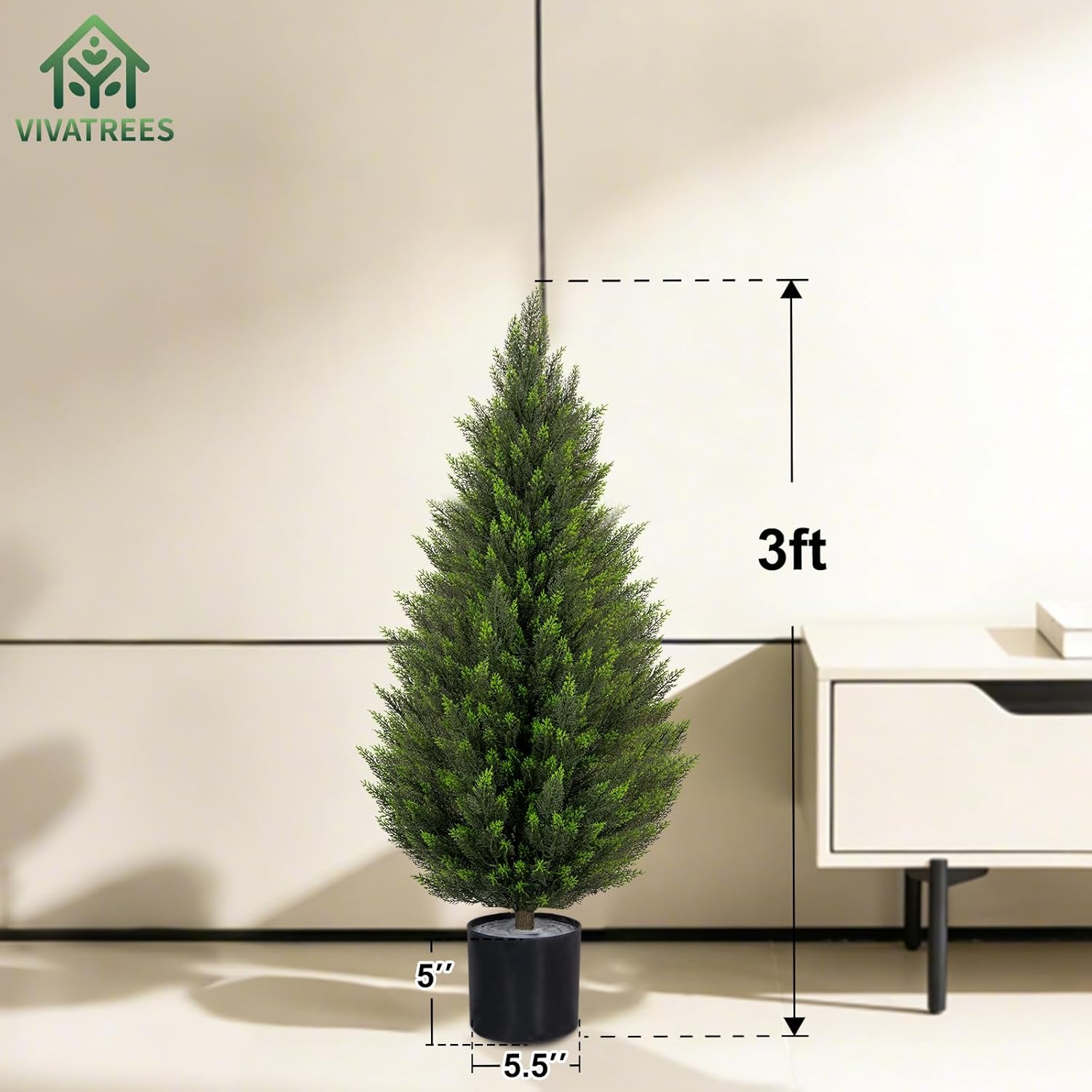 VIVATREES 3FT Artificial Topiary Cedar Trees, UV-Resistant Faux Evergreen Outdoor Plants, Artificial Pine Tree for Outdoor Front Porch Patio Entryway Decor, Set of 2