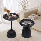 Round Side Table Set of 2, Modern Nesting End Tables with 11” Base - Iron Accent Tables for Living Room, Bedroom, Office - Black & 16.9” & 23.6” Height