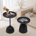 Round Side Table Set of 2, Metal End Tables for Living Room, Modern Table Bedside with Sturdy Iron Frame, Small Accent Tables Coffee Table for Bedroom, Office, White/Black (Black)