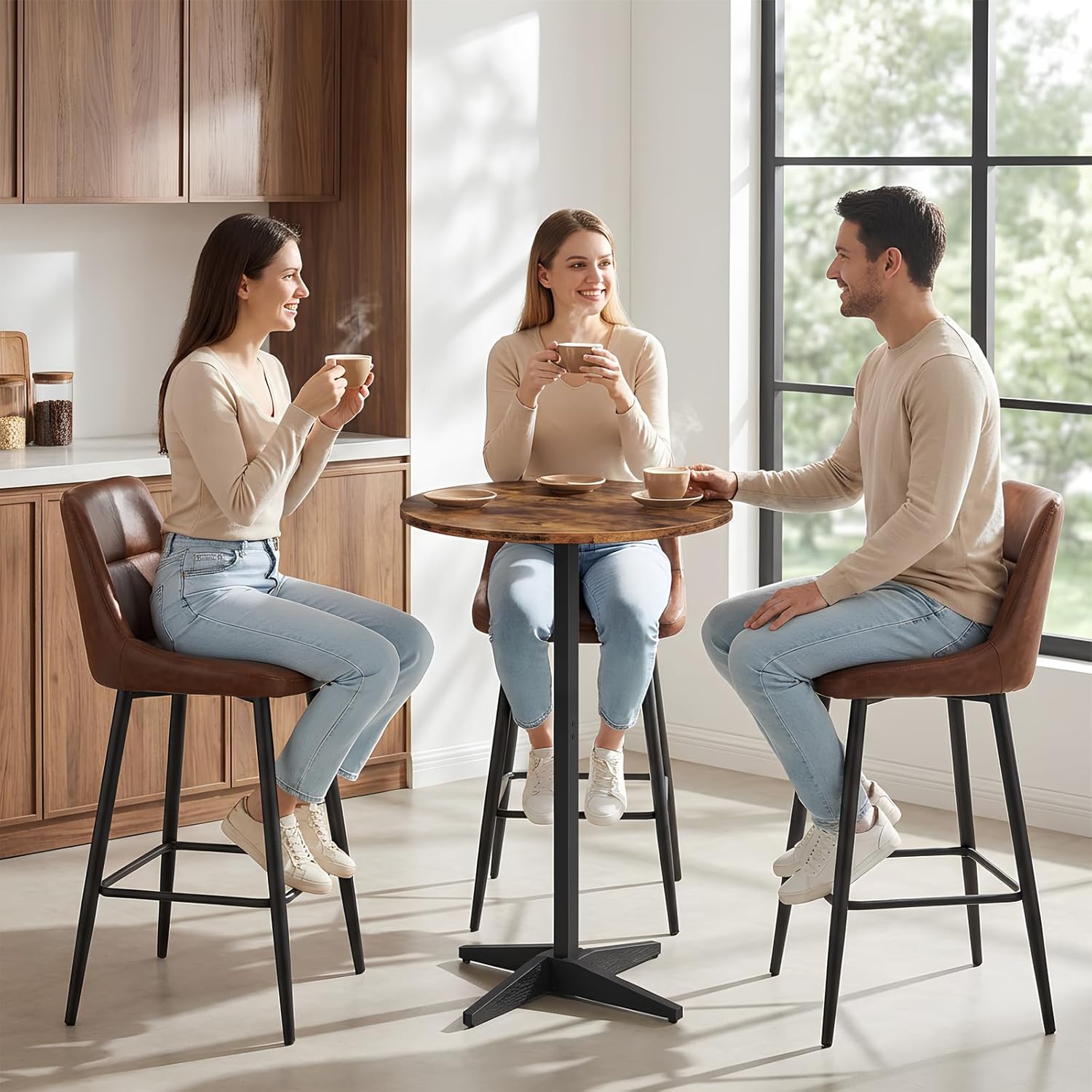 CHOEZON 21.6" Round Bar Table, Pub Table with Windmill-Inspired Base, Cocktail Table, for Bar, Pub, Cafe, Dining Room, Rustic Brown and Black TBT04BF