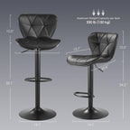 Bar Stools Set of 2, Modern Swivel Counter Height Bar Stools, Adjustable PU Leather Bar Chairs with Backrest, Upholstered Armless Bar Height Stools, Island Chairs for Kitchen Counter, Black