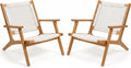 Devoko Patio Chairs, Adirondack Chairs Set of 2, Acacia Wood Outdoor Chairs with Woven Rope Seat for Porch, Poolside, Backyard, Beige