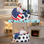4FT Soccer Football Bean Bag Chair with Printed Flag Bean Bag Cover for Adults&Kids,2026 World Cup USA Fan Large Memory Foam Beanbags Ideal for Game Day & Living Room Bedroom