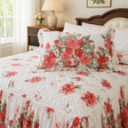 100% Cotton Ruffled Bed Skirt with 21 Inch Drop, Dust Ruffle for Twin XL, Full, Queen and King Size Beds, Wrinkle Free Floral Bed Skirt, Elegant Bedspread Set with Pillow Sham