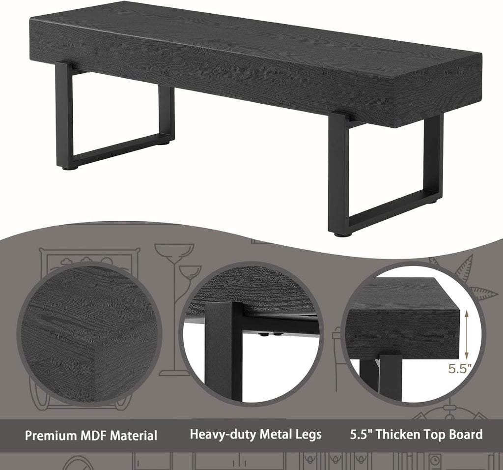59" Wood Bench for Bedroom End of Bed, Farmhouse Indoor Kitchen Table Benches,Versatile Modern Shoe Bench for Entryway, Black