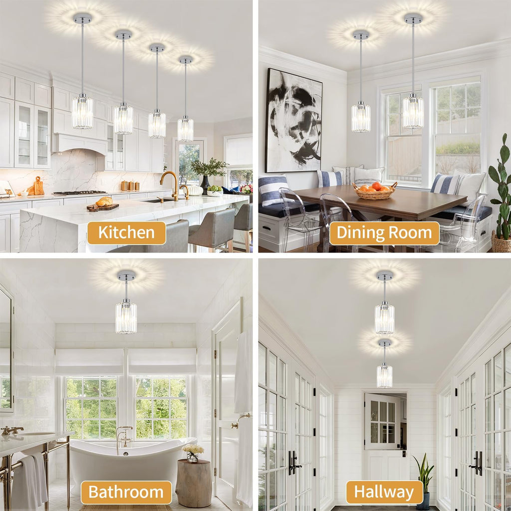 2 Pack Crystal Pendant Lights Kitchen Island Chrome Kitchen Pendant Lighting Over Island Modern Dining Room Light Fixtures Hallway Lights Adjustable Hanging Pendant Light for Bathroom Entryway Bedroom