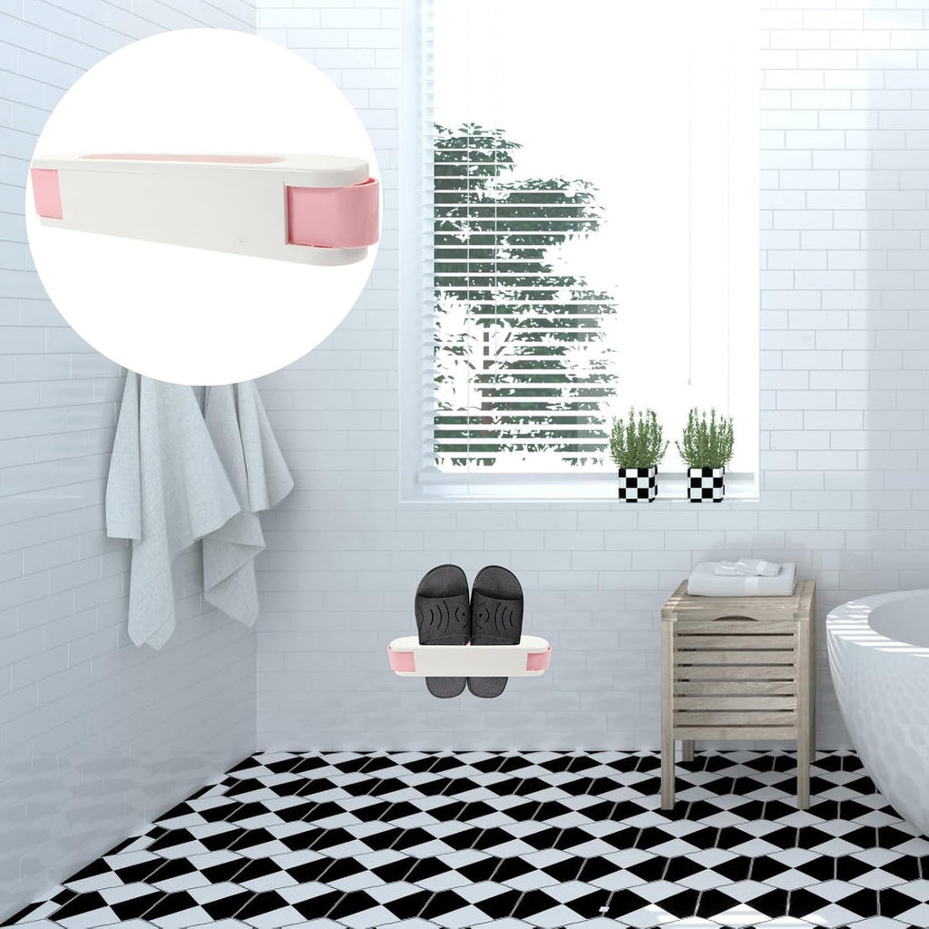 SOLUSTRE Foldable Wall Mounted Shoe Holder and Slippers Hanging Organizer with Sturdy Rails, Plastic Material, Easy to Clean Bathroom Storage Rack for High Heels and Shoes, Space Saving