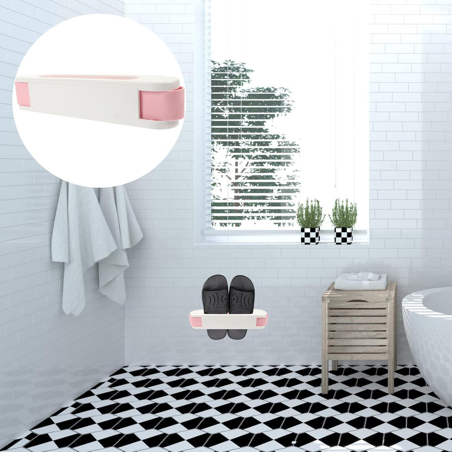 SOLUSTRE Foldable Wall Mounted Shoe Holder and Slippers Hanging Organizer with Sturdy Rails, Plastic Material, Easy to Clean Bathroom Storage Rack for High Heels and Shoes, Space Saving