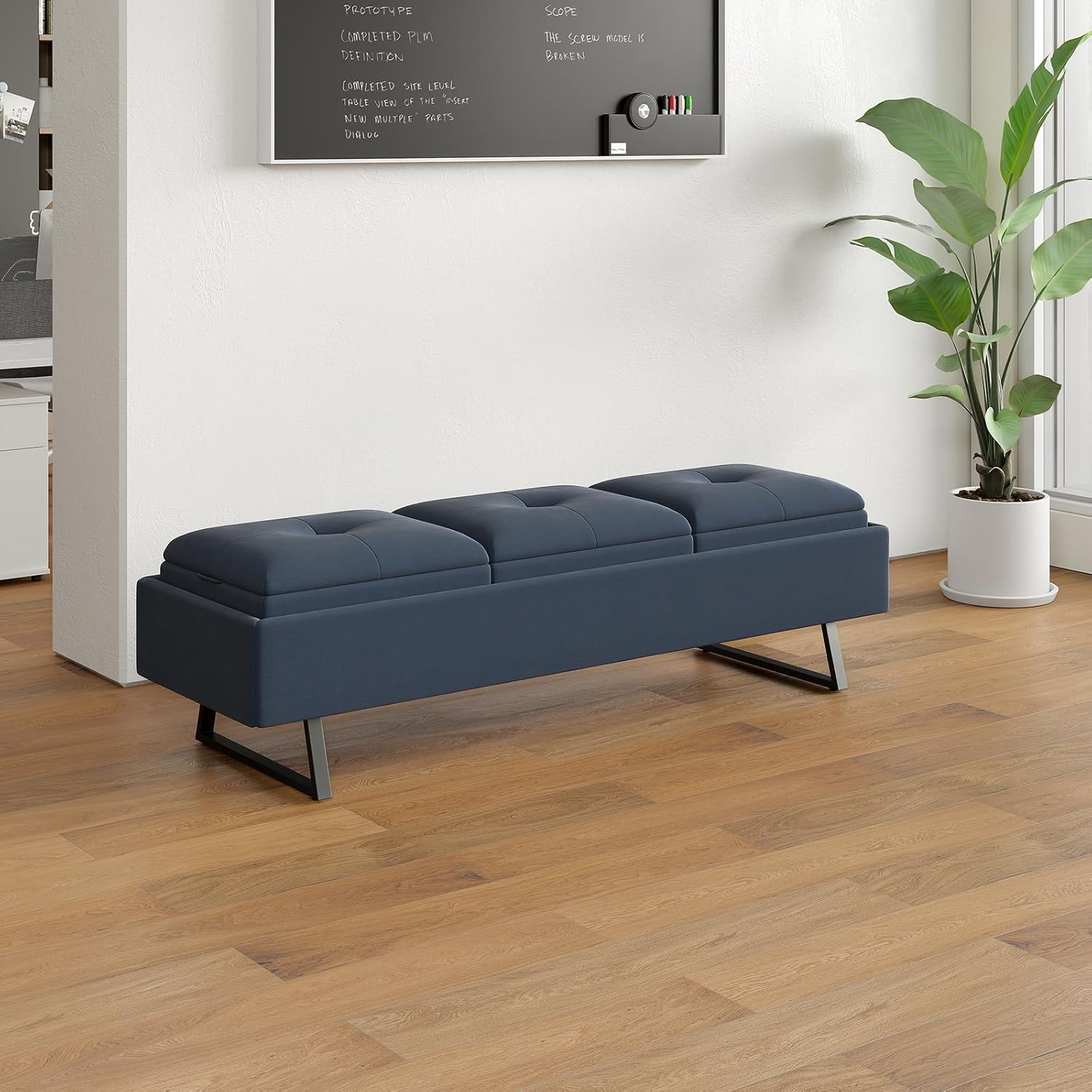 AIIT 3-Seat Waiting Room Bench - Reception Chairs with Thickened Seat & Storage Space, Waiting Room Bench Lobby Chairs for Office Entryway Living Room, Navy Blue