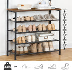 HOOBRO Hall Tree, Coat Rack with Shoe Rack, Hall Tree with Bench, 5 Tier Shoe Storage Organizer with 9 Hooks for Entryway, Closet, Sturdy, Industrial, Rustic Brown and Black BF80MT01G2