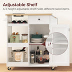 MAHANCRIS Kitchen Island with Power Outlet, Kitchen Storage Island with Drawer, Rolling Kitchen Cart on Wheels, Spice Rack, Towel Rack, Wine Rack, for Dining Room, White and Natural KINW122E01N1